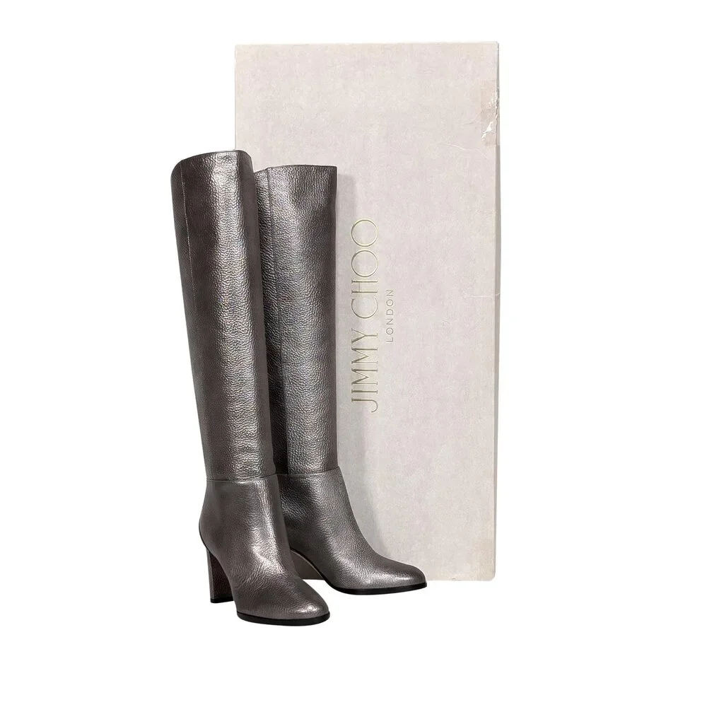 Jimmy Choo - Metallic Silver Tall Leather Boots Sz 5 - Picture 1 of 5